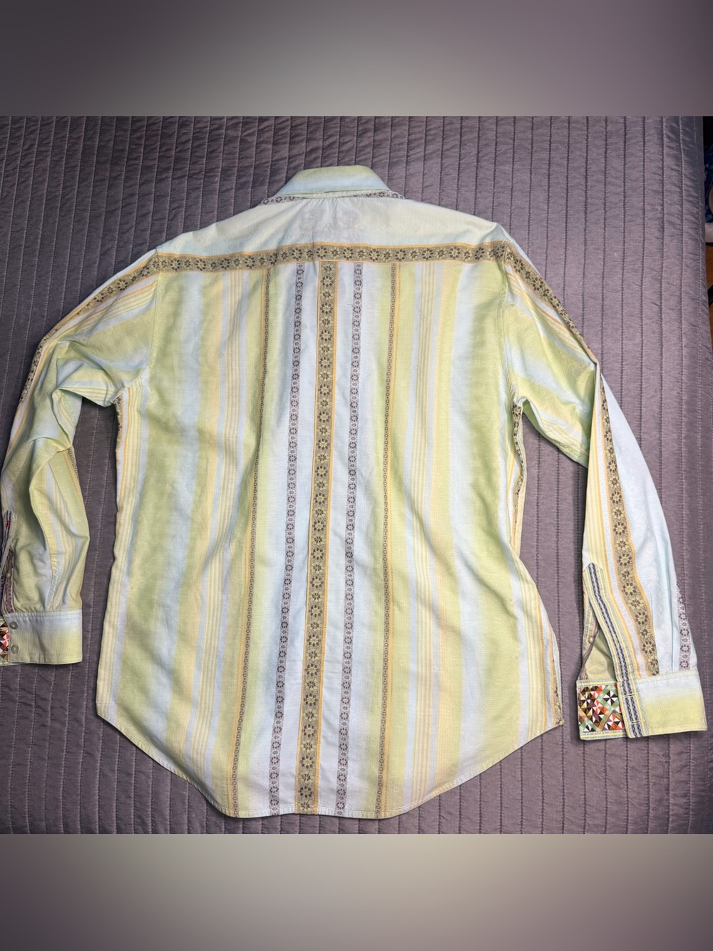 Robert Graham Pale Green and Cream Striped Button-Down Shirt L - Picture 7 of 14